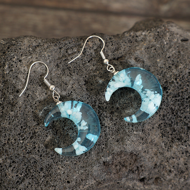 1 Pair Retro Moon Glass Drop Earrings