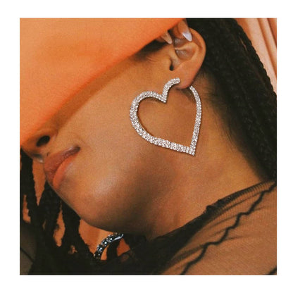 1 Pair Exaggerated Simple Style Heart Shape Plating Inlay Copper Rhinestones Hoop Earrings