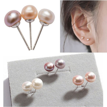 Classic Style Round Pearl Ear Studs 1 Pair