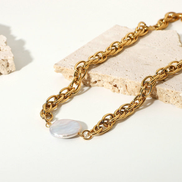 IG Style Pearl Geometric Stainless Steel 18K Gold Plated Necklaces