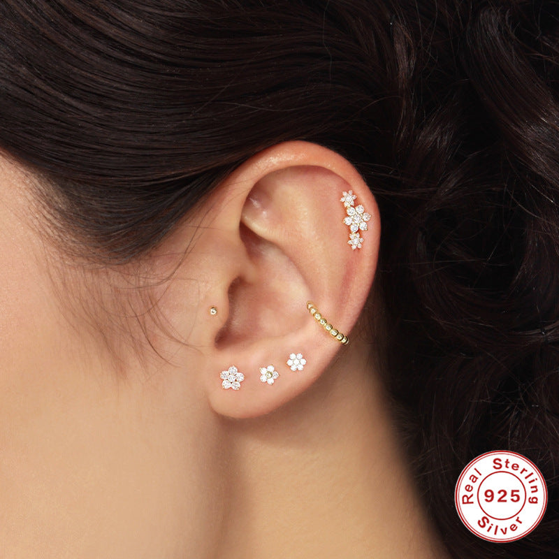 1 Piece Simple Style Star Moon Plating Sterling Silver Zircon Ear Studs