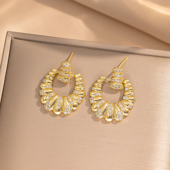 Moderate Luxury Flower Copper Diamond Inlay Stud Earrings