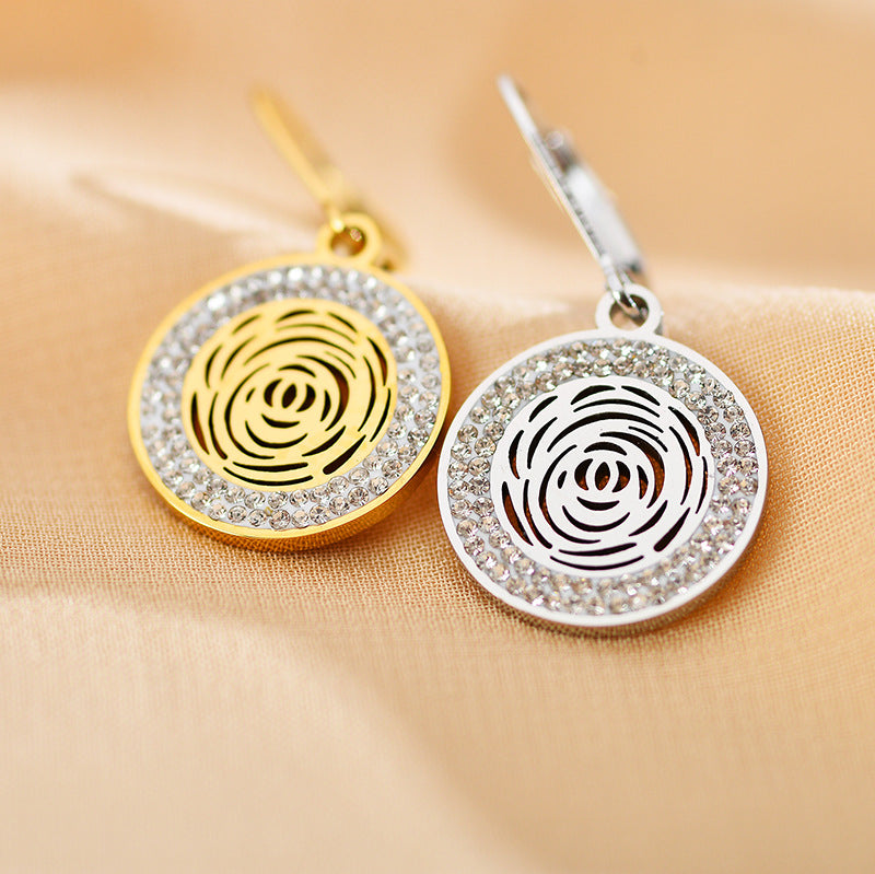 1 Pair Retro Geometric Round Copper Plating Inlay Zircon Earrings