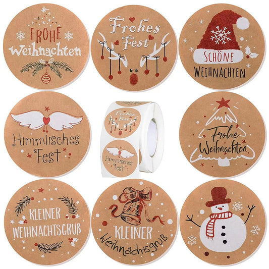 wholesale kraft paper christmas sticker merry christmas gift label holiday gift decoration sticker