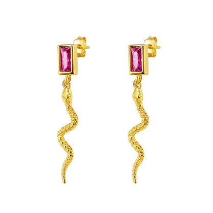 Snake Earrings Square Zircon Retro Snake Animal Earrings