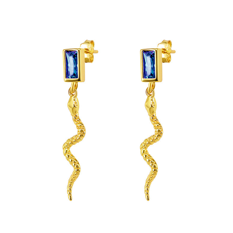 Snake Earrings Square Zircon Retro Snake Animal Earrings