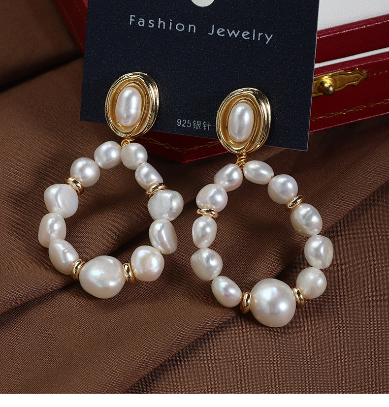 1 Pair Elegant Simple Style Irregular Beaded Plating Inlay Freshwater Pearl Copper Pearl Gold Plated Drop Earrings