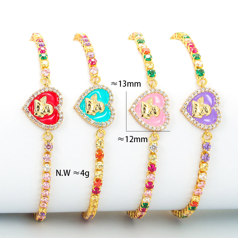 Korean Style Indie Pop Jewelry Environmental Protection Guardians Bracelet Colorful Oil Necklace Enamel Bracelet Ins Fashion Full Gang Drill Bracelet