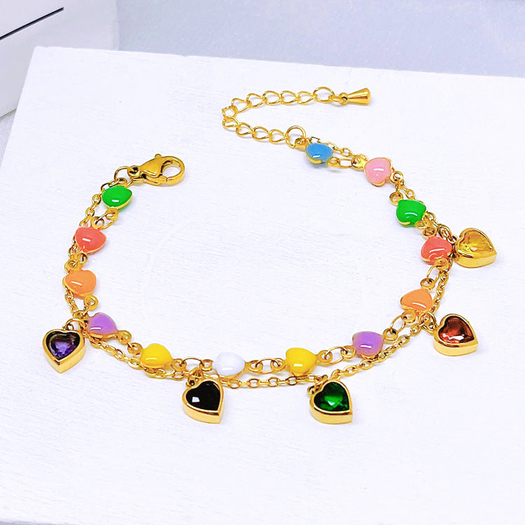 Simple Style Heart Shape Titanium Steel Inlay Zircon Bracelets Necklace