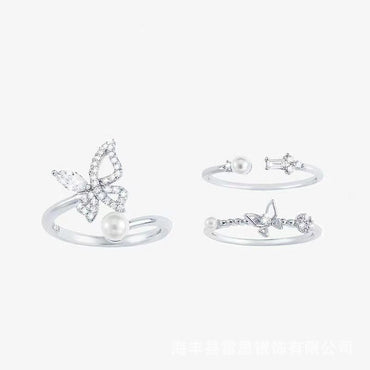 Wholesale Elegant Simple Style Butterfly Copper Plating Inlay Artificial Pearls Rhinestones Open Rings