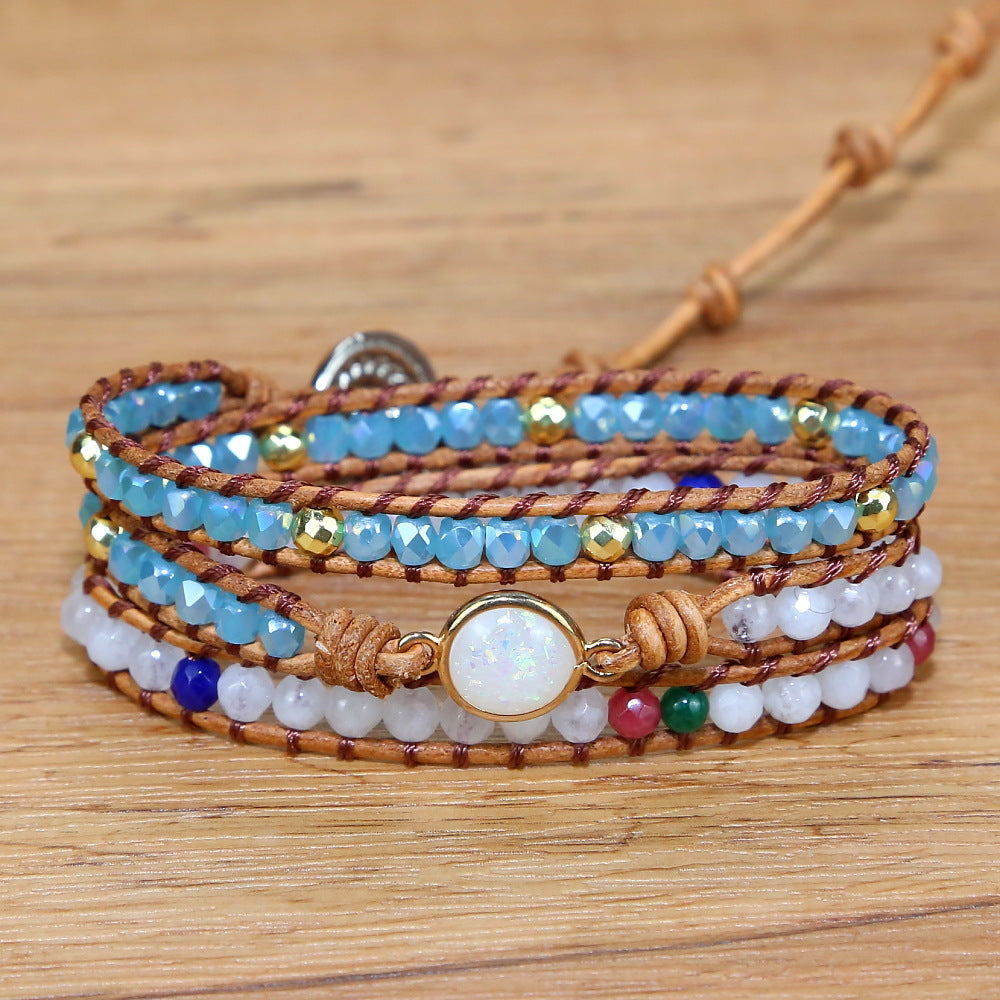 Ethnic Style Round Natural Stone Knitting Bracelets