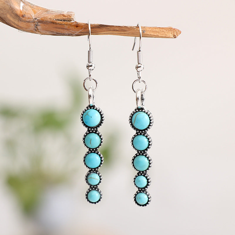 1 Pair Bohemian Round Inlay Alloy Turquoise Drop Earrings