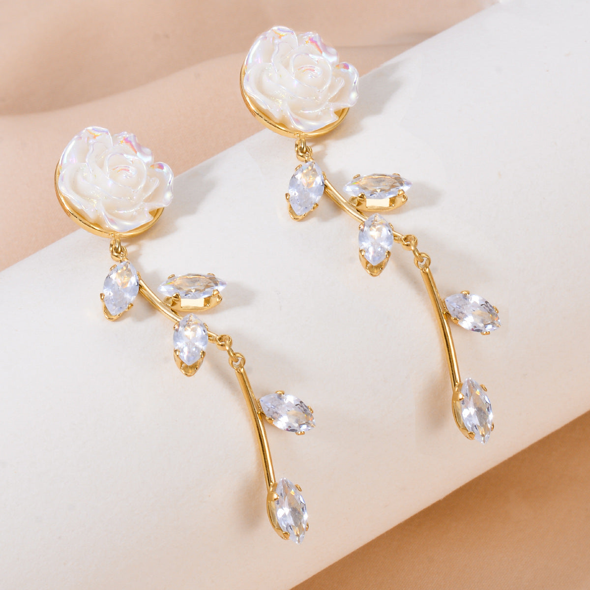 1 Pair Romantic Flower Plating Inlay Stainless Steel Zircon Drop Earrings