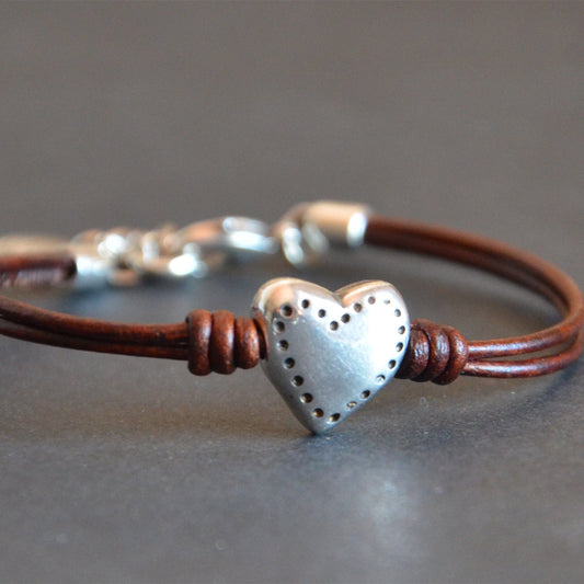 1 Piece Retro Heart Shape Ccb Pu Leather Copper Handmade Unisex Bracelets