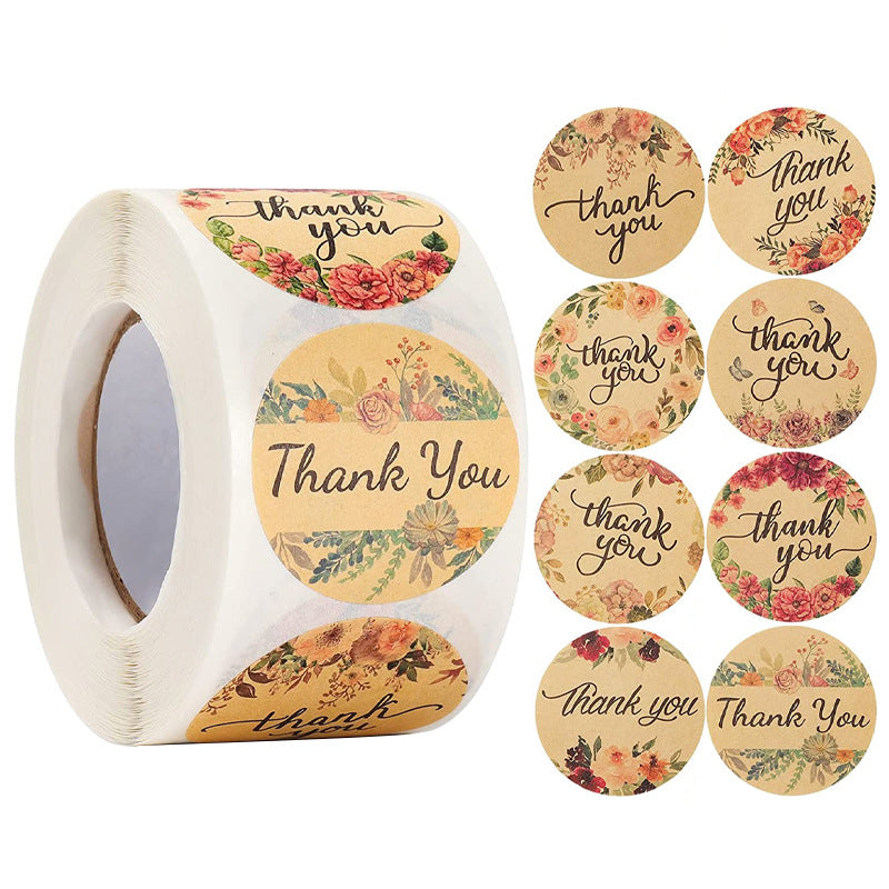 wholesale rose flower kraft paper thanks sticker gift packaging sealing sticker decorative sticker label