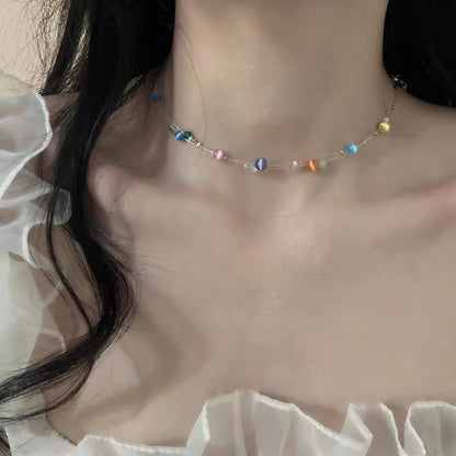 Sweet Geometric Opal Beaded Women's Necklace