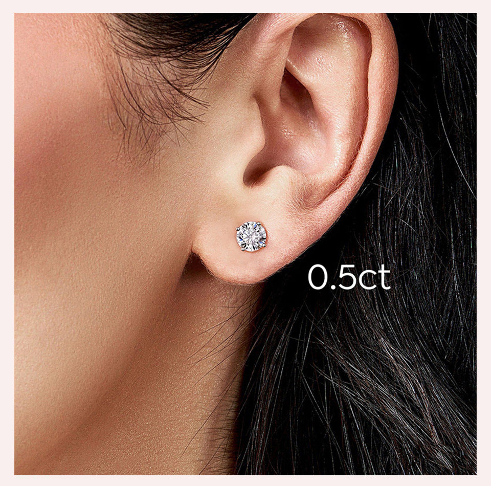 Shiny Geometric Sterling Silver Gra Inlay Moissanite Ear Studs