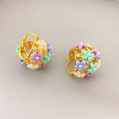 1 Pair Lady Geometric Flower Plating Inlay Copper Artificial Rhinestones Artificial Pearls Ear Studs