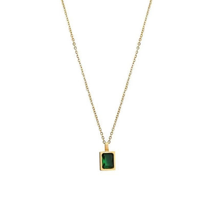 Elegant Square Titanium Steel Inlay Zircon Pendant Necklace