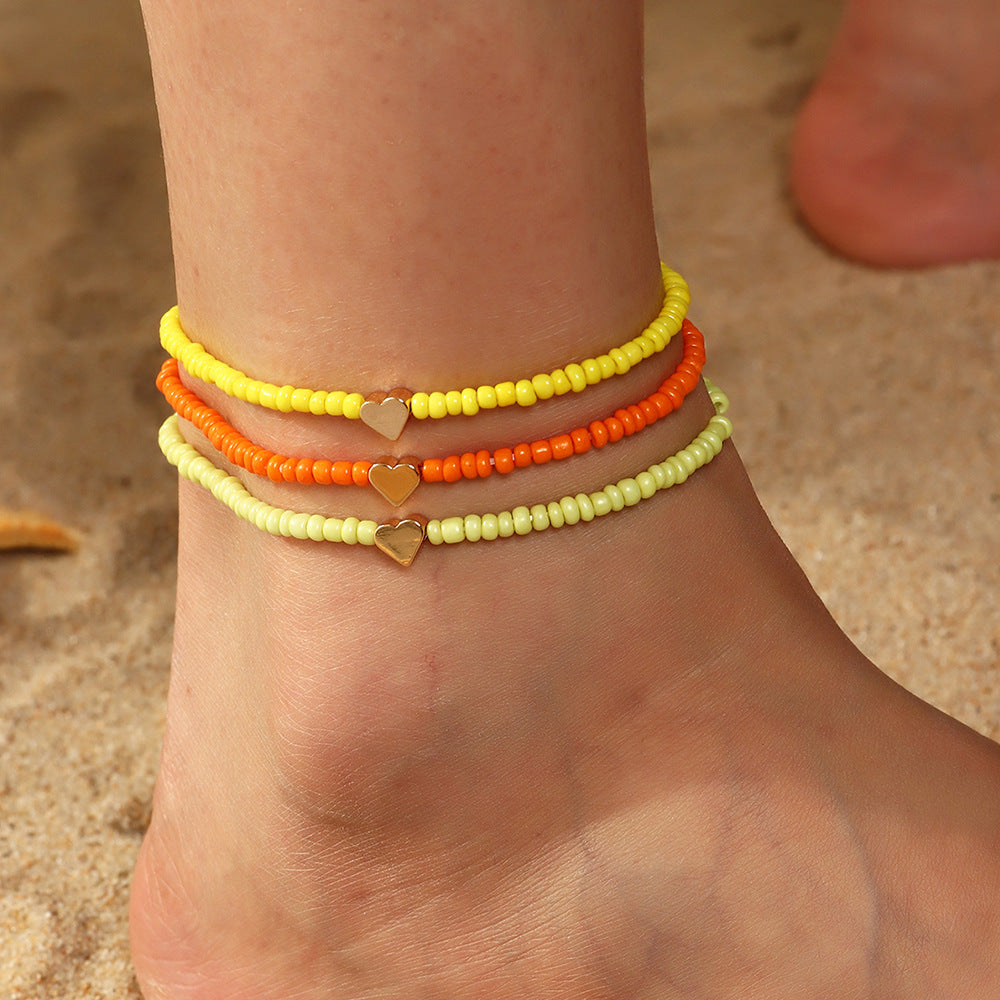 Bohemian Colorful Beads Heart Anklet Set Wholesale