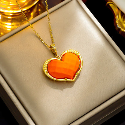 Titanium Steel Sweet Heart Shape Plating Inlay Zircon Pendant Necklace