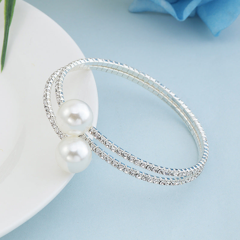 Fashion Rhinestone Pearl Multi-layer Winding Bracelet