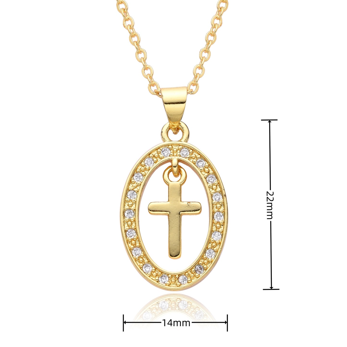 Copper Gold Plated Simple Style Shiny Cross Hollow Out Inlay Zircon Pendant Necklace