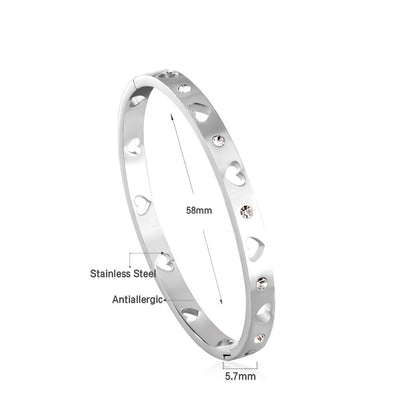 1 Piece Fashion Heart Shape Stainless Steel Plating Hollow Out Inlay Zircon Bangle