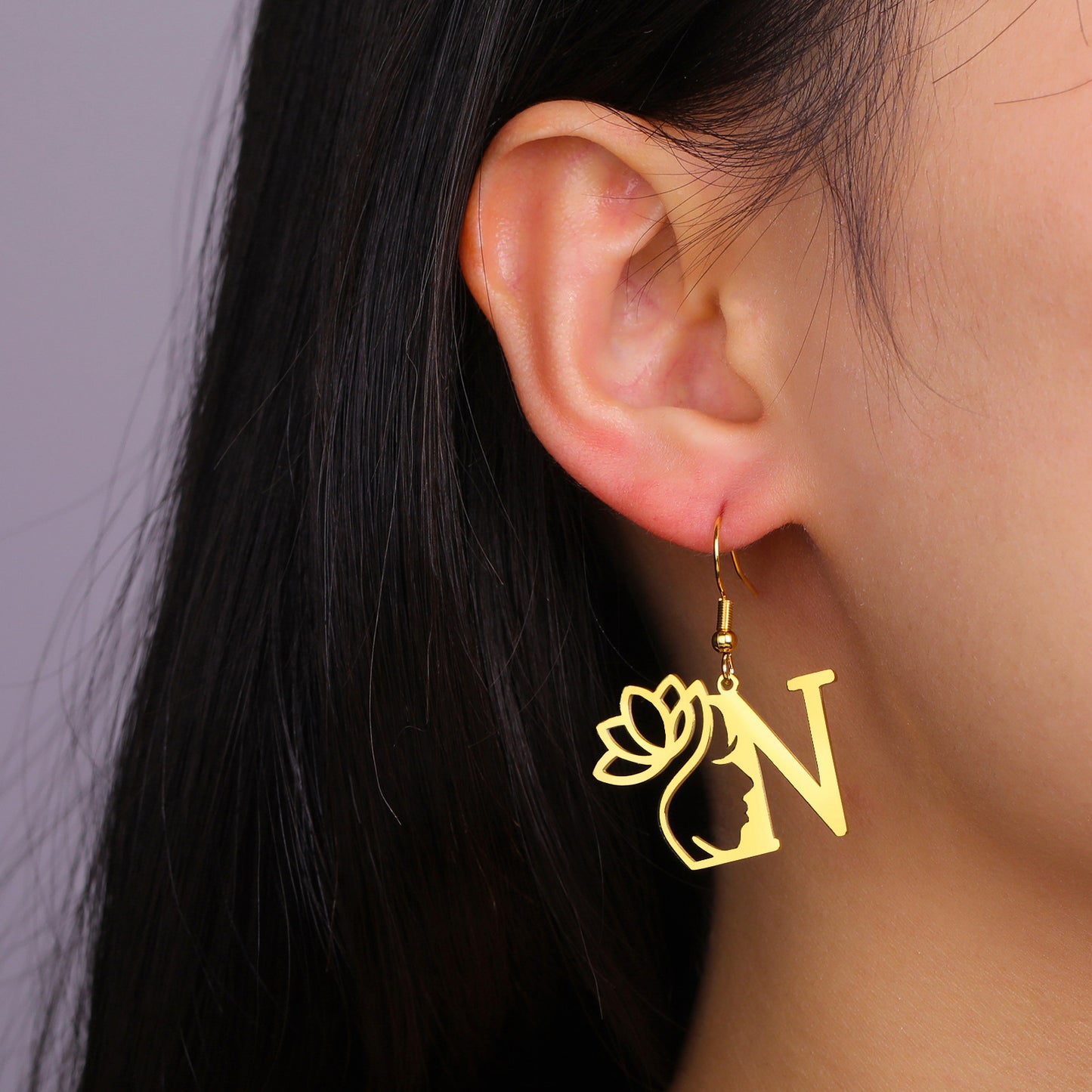 1 Pair Elegant Simple Style Letter Lotus Plating Stainless Steel Drop Earrings