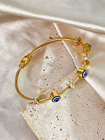 Wholesale Retro Bohemian Simple Style Devil's Eye Stainless Steel Enamel Plating Inlay 18k Gold Plated Artificial Rhinestones Bangle