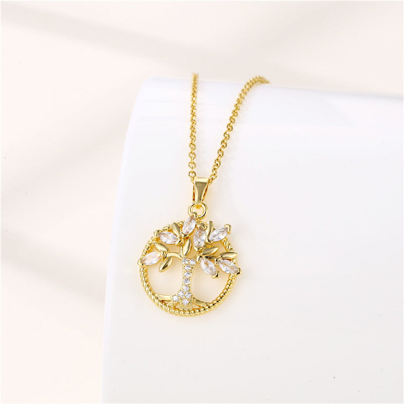 Simple Style Tree Stainless Steel Plating Inlay Zircon Necklace