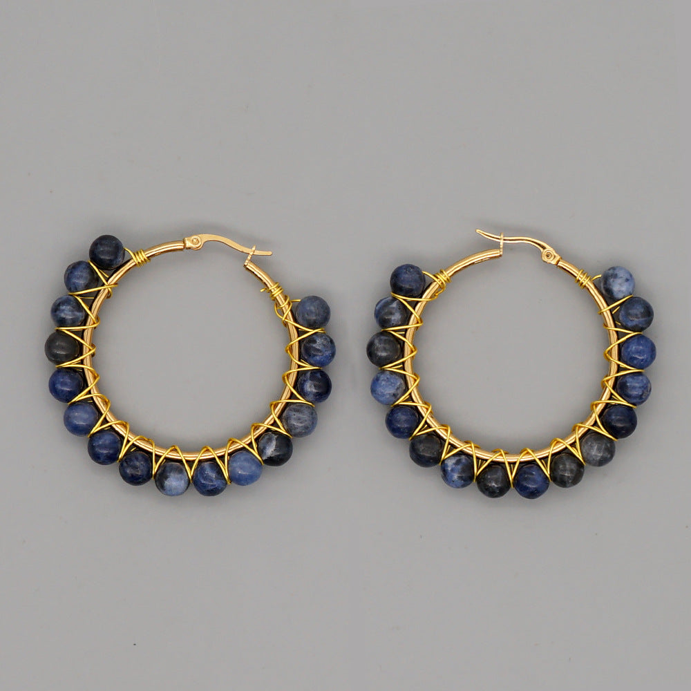 Simple Exaggerated Ethnic Gem Large Hoop Earrings