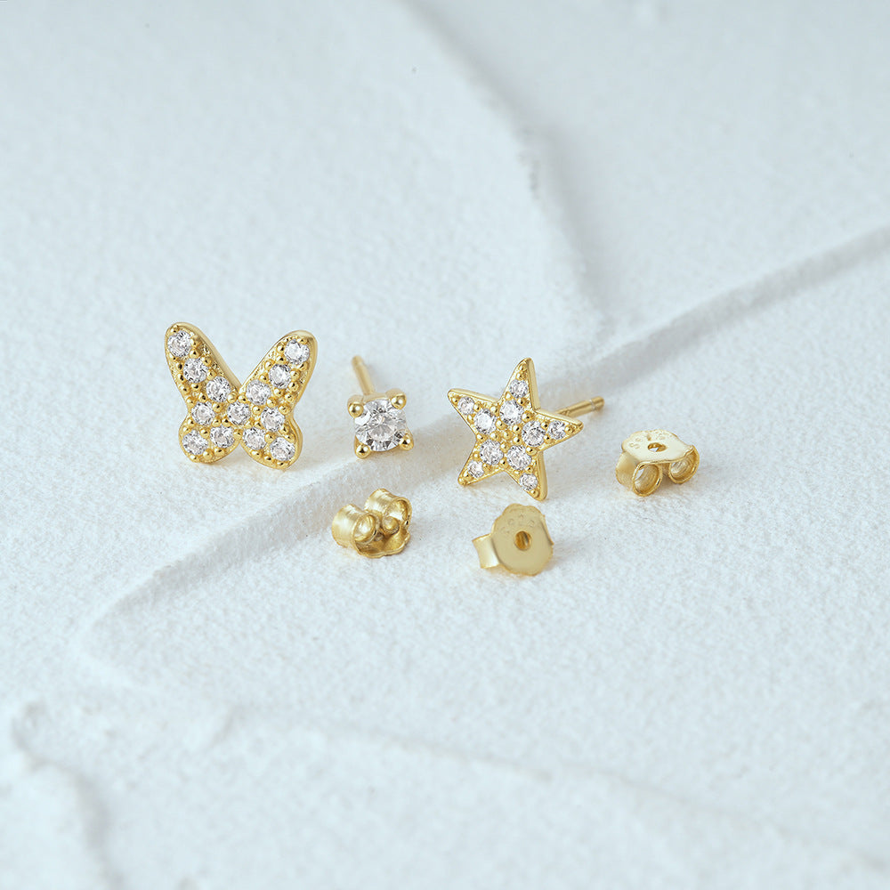 1 Set Simple Style Star Butterfly Plating Sterling Silver Ear Studs