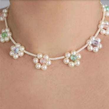 Simple Style Flower Freshwater Pearl Glass Choker In Bulk