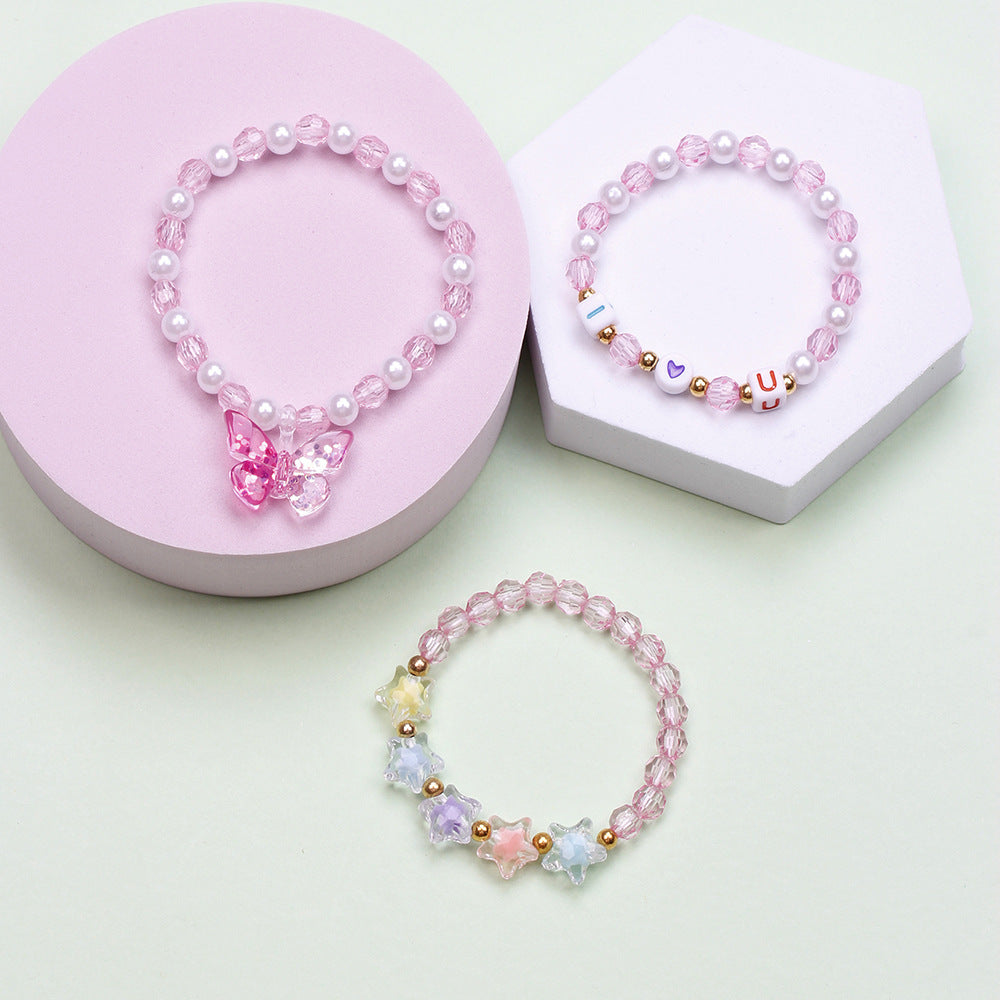 Simple Style Heart Shape Flower Plastic Beaded Girl's Bracelets