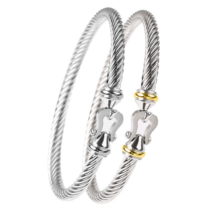 Classic Style Spiral Stripe Stainless Steel Bangle