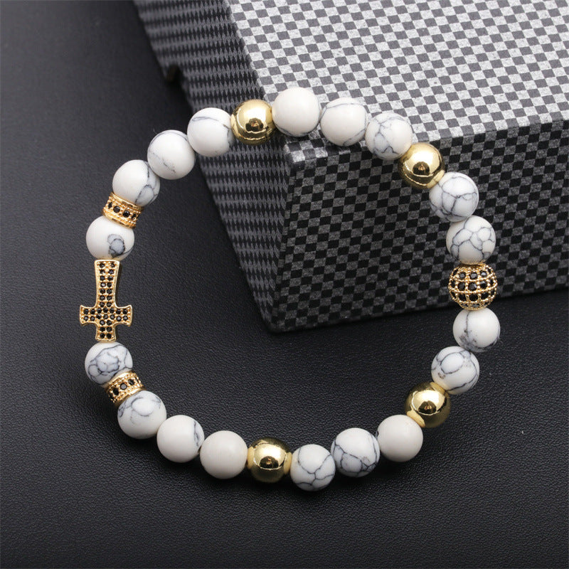 Basic Classic Style Cross Tiger Eye Inlay Artificial Gemstones Bracelets