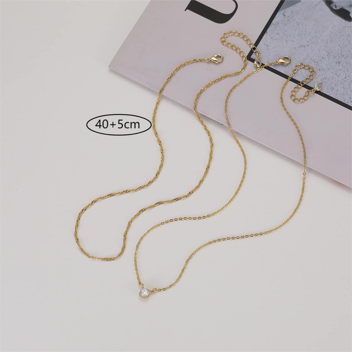 Simple Style Solid Color Copper Inlay Zircon Layered Necklaces