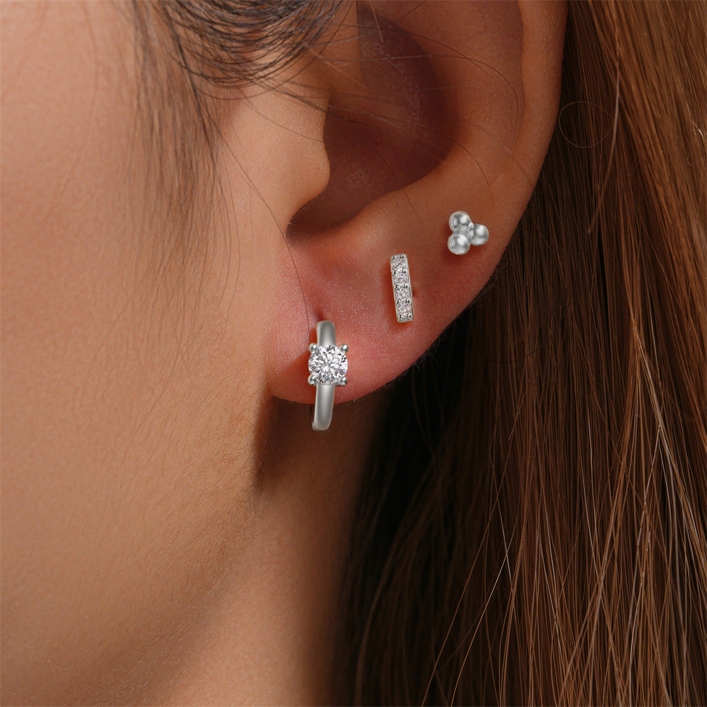 1 Set Simple Style Star Butterfly Plating Sterling Silver Hoop Earrings Ear Studs