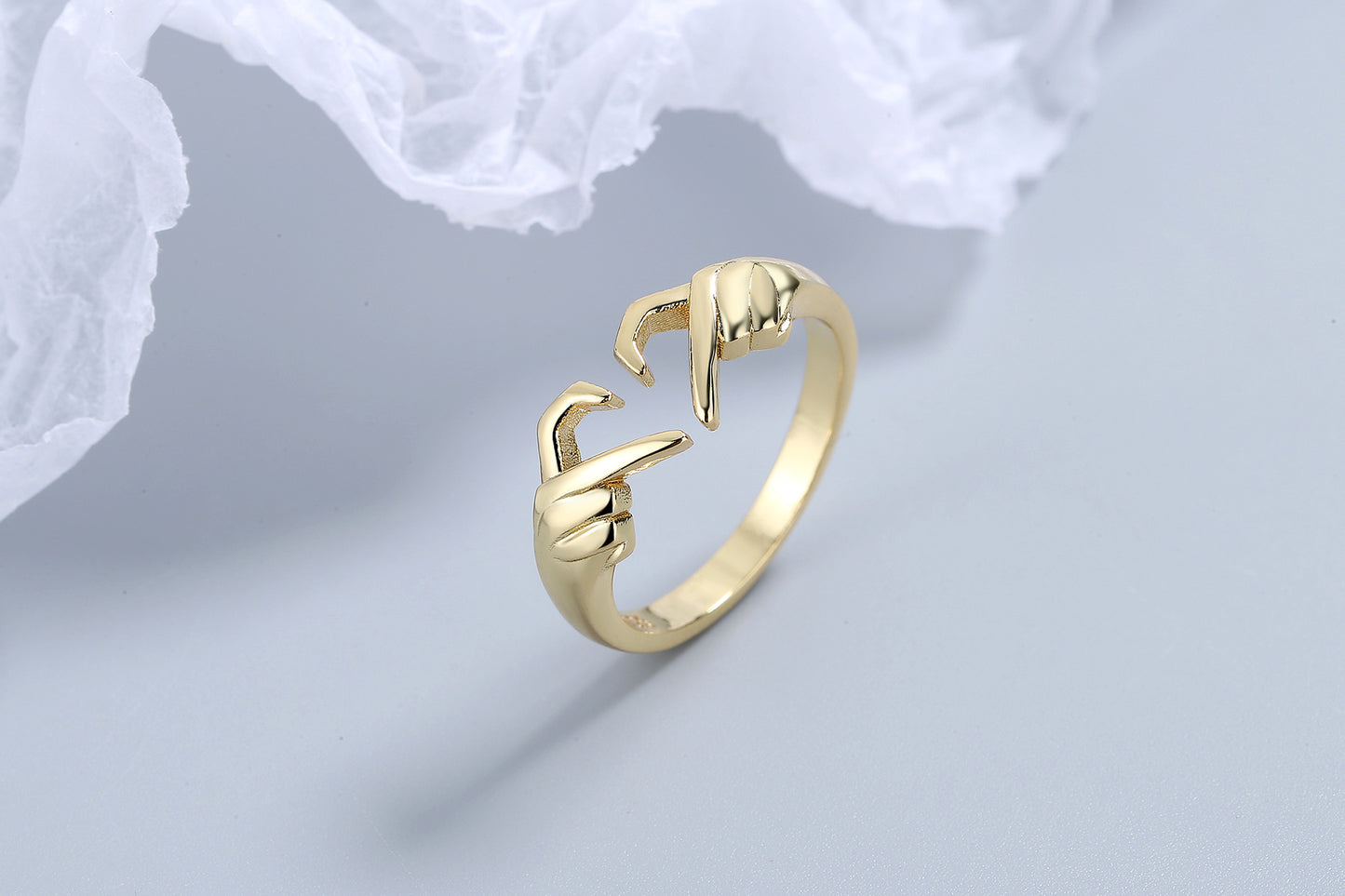 Fashion Hand Heart Shape Copper Plating Hollow Out Open Ring 1 Piece