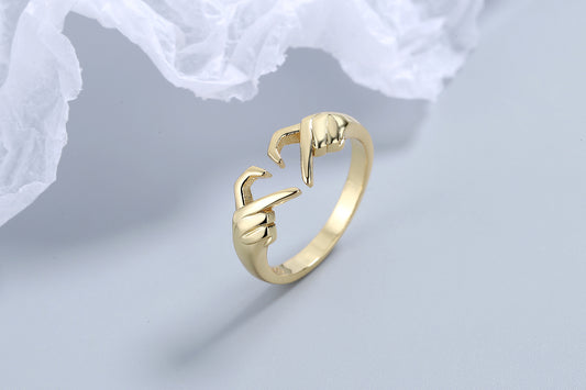 Fashion Hand Heart Shape Copper Plating Hollow Out Open Ring 1 Piece