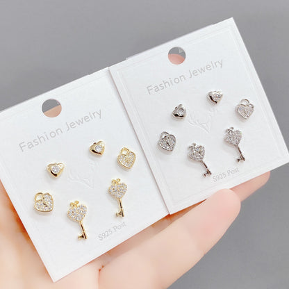 Shiny Geometric Copper Plating Zircon Earrings 3 Pairs