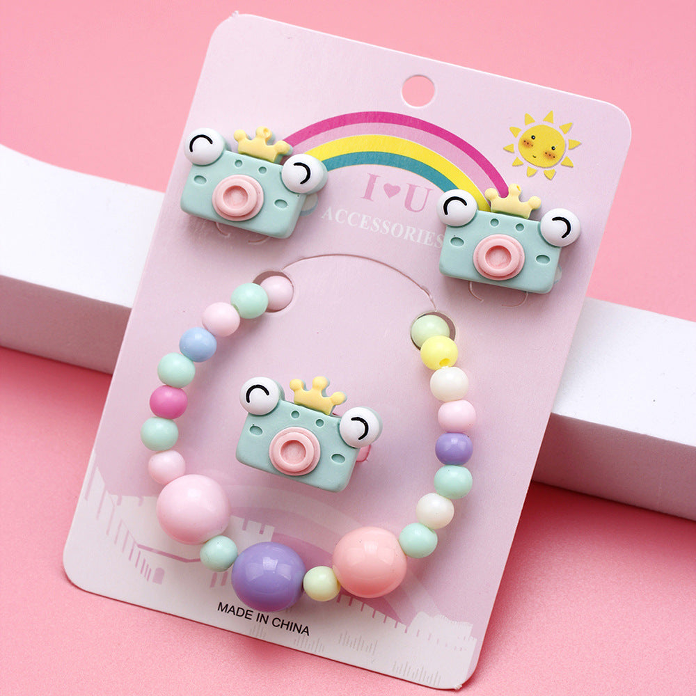 Cartoon Style Camera Plastic Beaded Rings Earrings Necklace