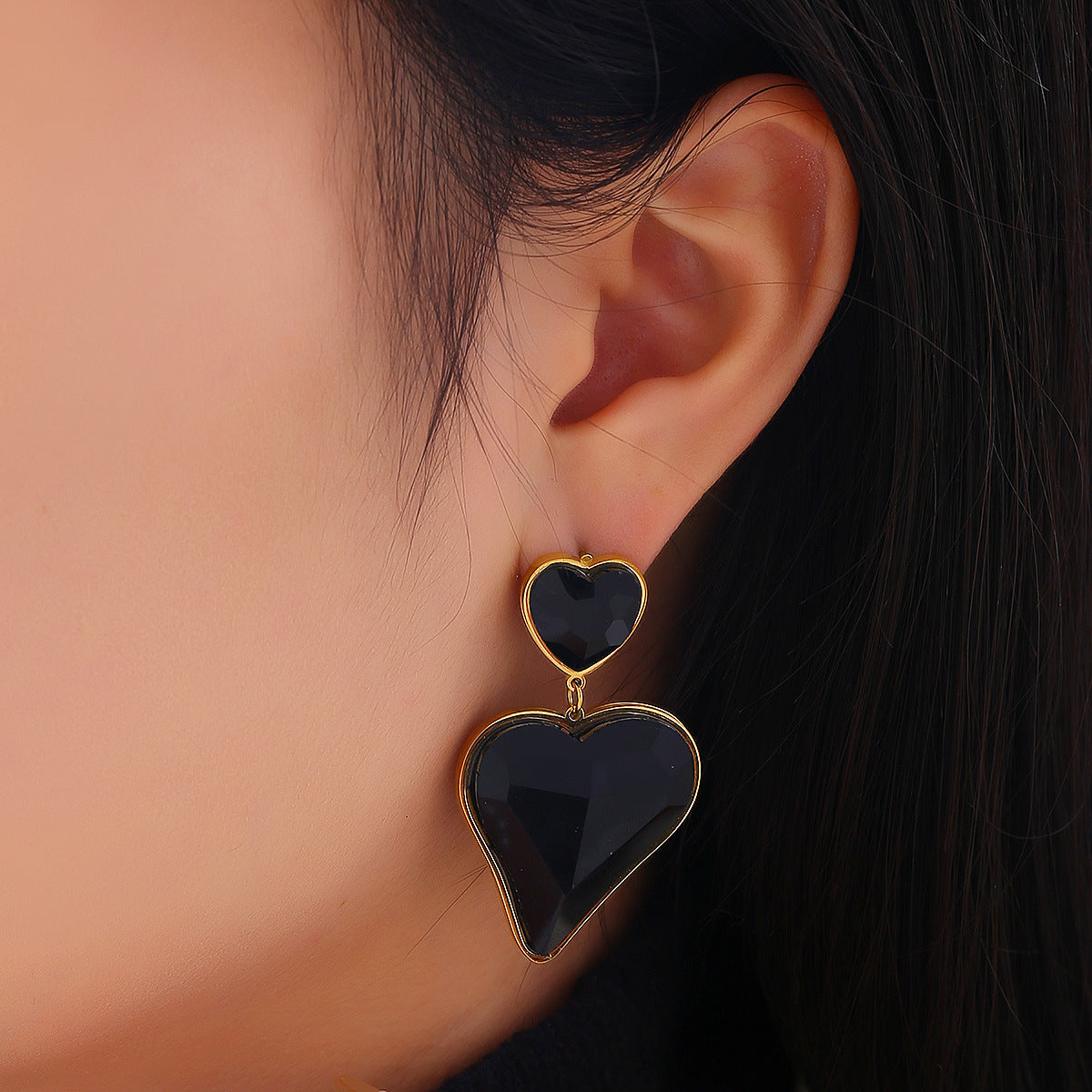 1 Pair Elegant Sweet Heart Shape Plating Inlay Stainless Steel Zircon Drop Earrings