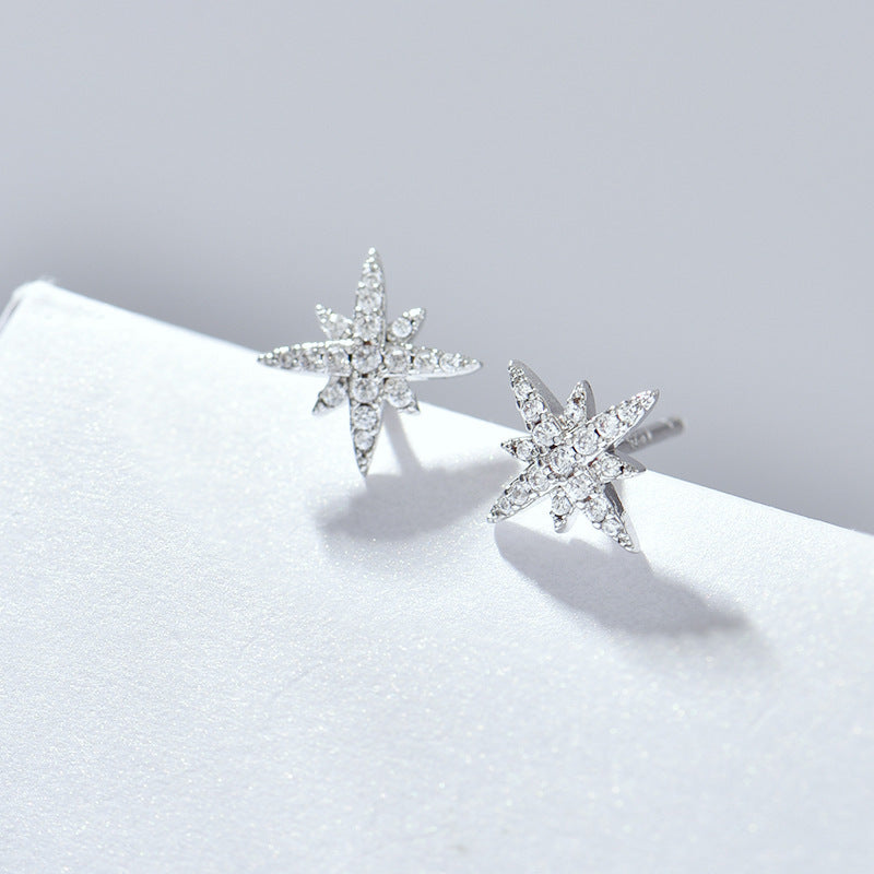 Cross-border Light Luxury Sterling Silver Needle Simple All-match Eight Awn Star Female Stud Earrings Ear Ring Ins Fashionable Earrings Ear Clip