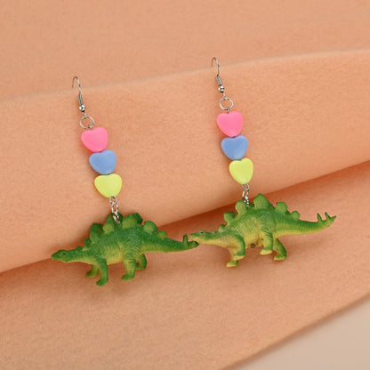 1 Pair Cute Dinosaur Heart Shape Metal Drop Earrings