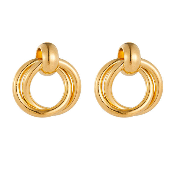 Fashion Round Geometric Stainless Steel Electroplating Stud Earrings