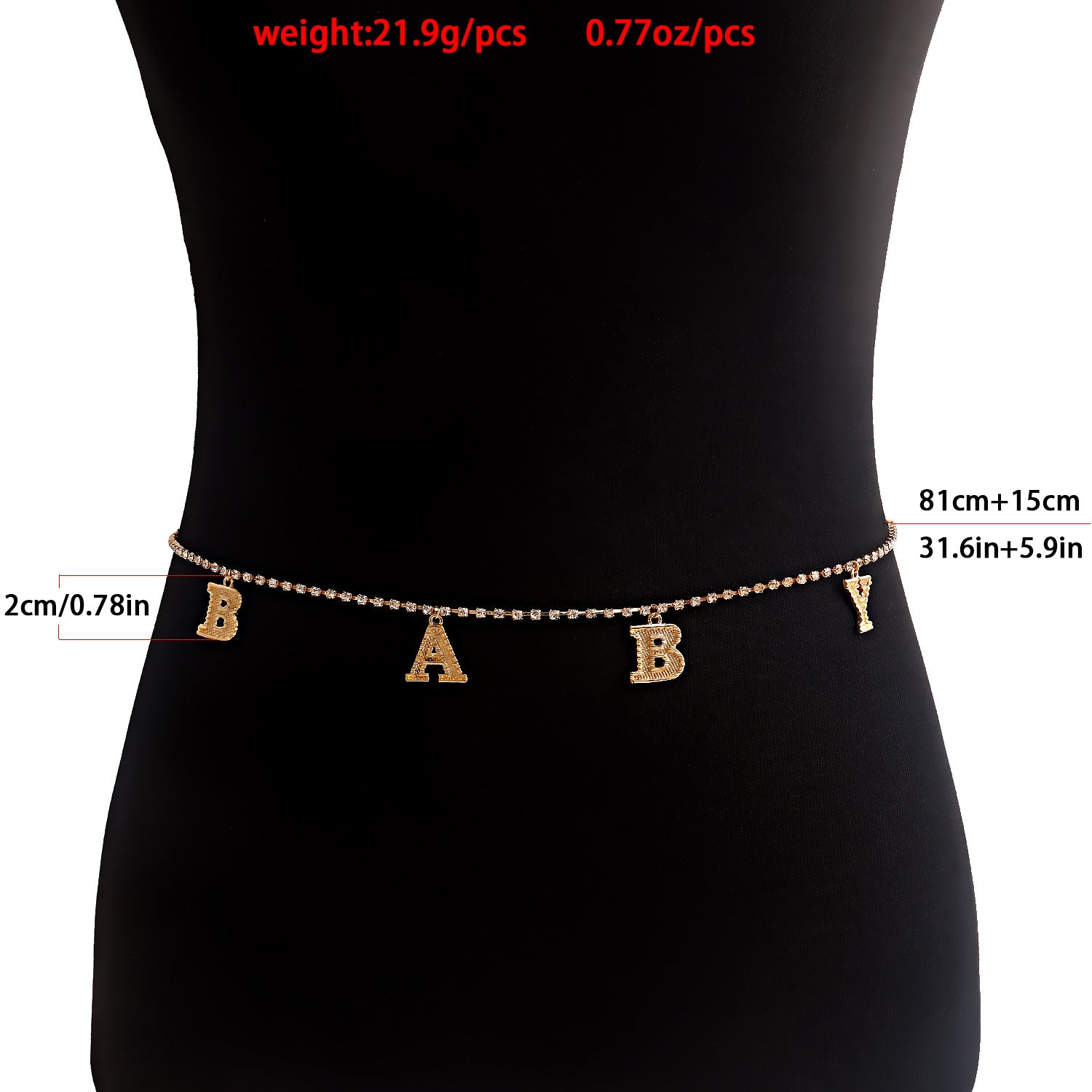 Fashion Letter Metal Rhinestones Waist Chain