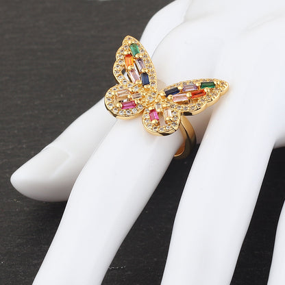 Retro Butterfly Copper Open Ring Plating Zircon Copper Rings