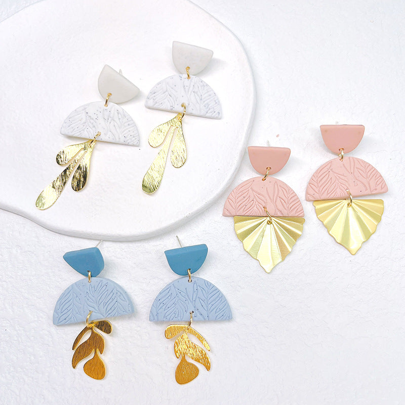 1 Pair Fashion Geometric Soft Clay Metal Patchwork Women's Drop Earrings